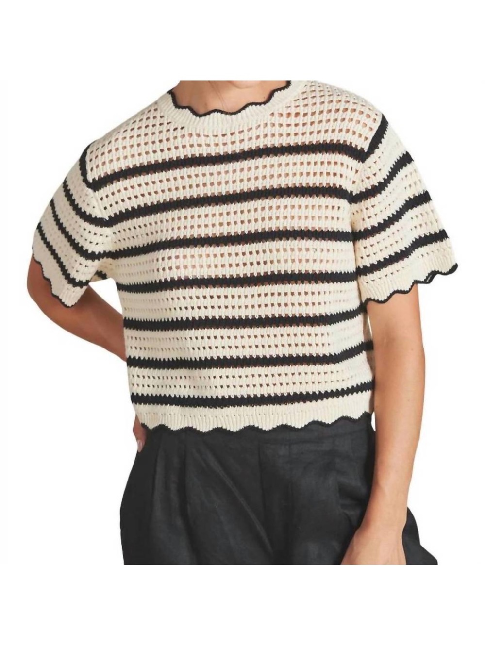 TROVATA jules sweater t-shirt in antique white/black stripe